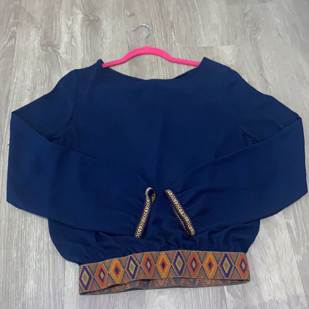 NAVY BLUE LONG SLEEVE BLOUSE WITH DETAIL